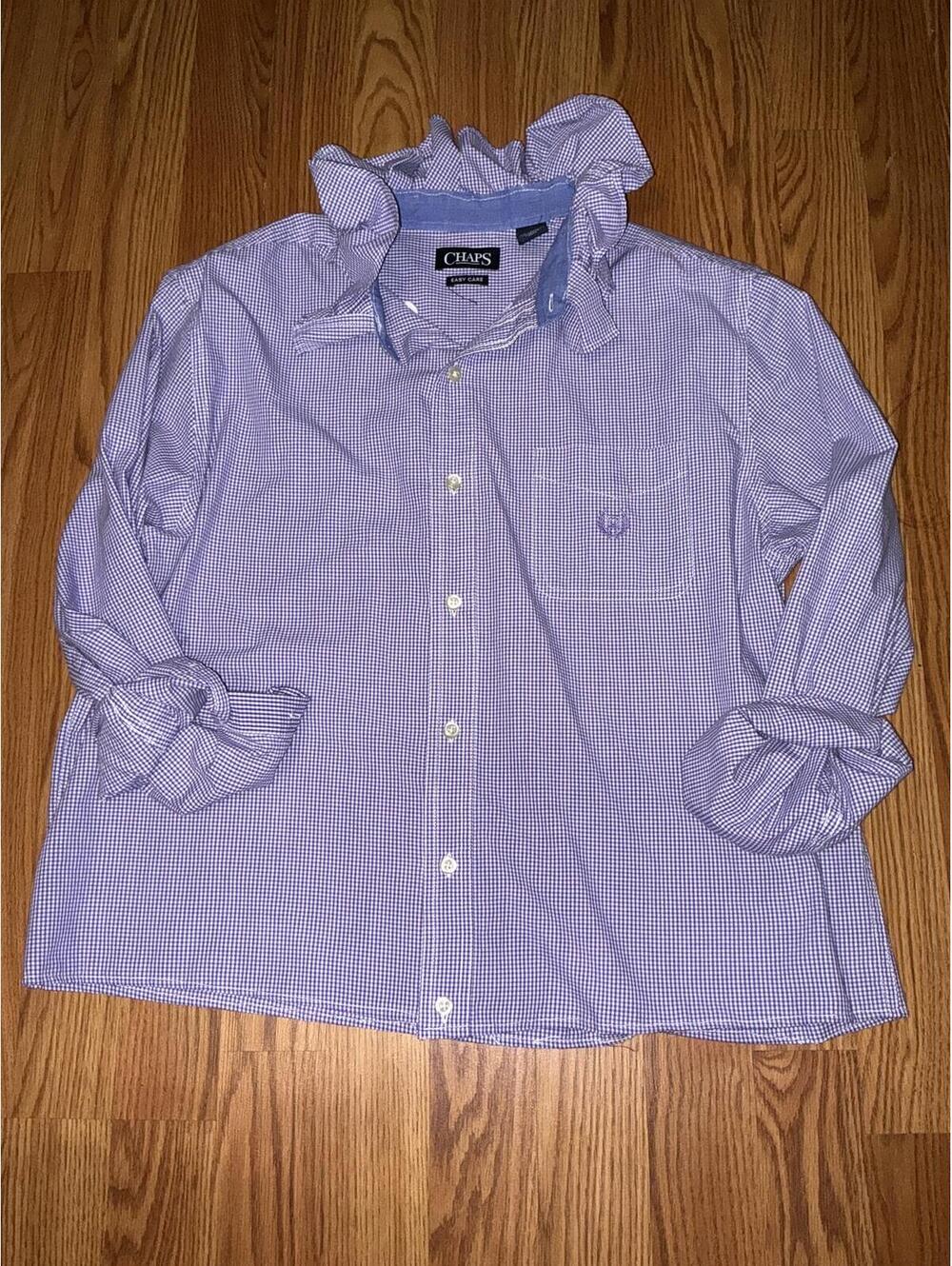 Upcycled Re-Worked Chaps Ruffle Collar Shirt SIze Large